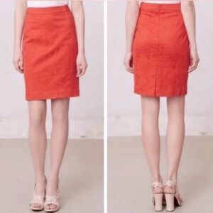 Anthropologie Vanessa Virginia Rose Brocade Skirt Coral Orange Sz US 4